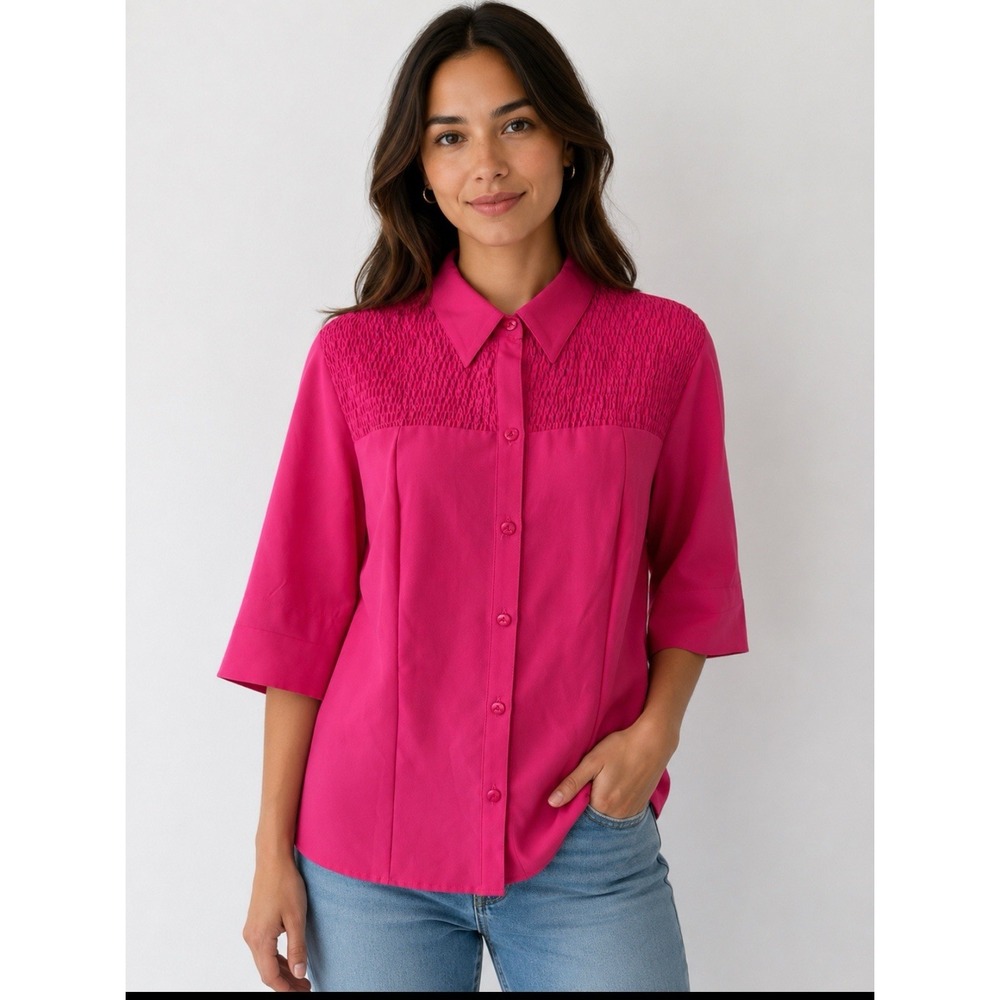 Womens Blouse Shirt pink  collared  Size Large
